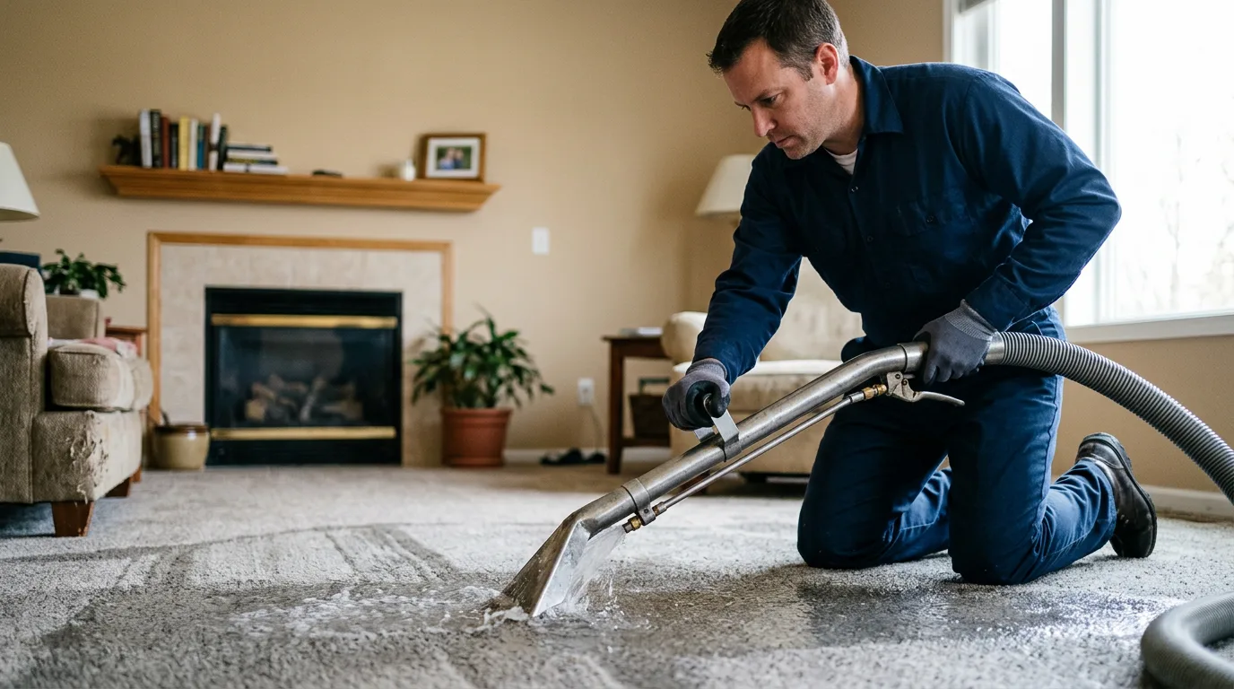 Water damage restoration technician working near Springport, IN
